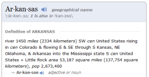 Arkansas im Merriam-Webster Dictionary